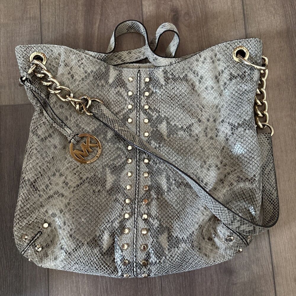 Michael Kors UPTOWN ASTOR Python Studs Slouch Hobo Shoulder Convertible Designer